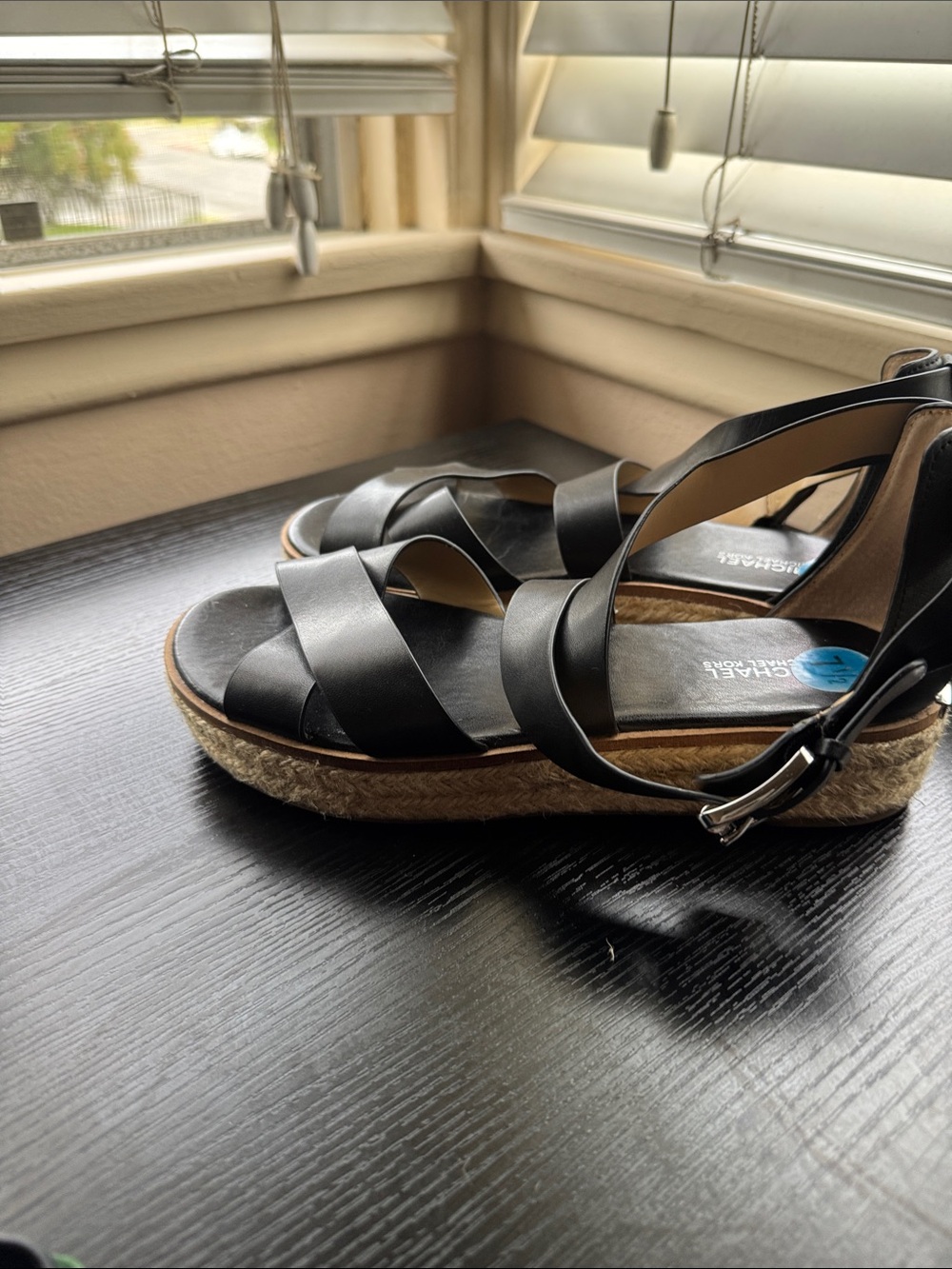 Black Leather Crisscross Espadrille woven Wedges - Women sandals - Picture 3 of 5